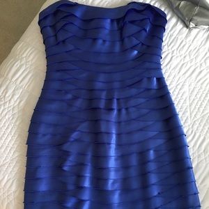 BCBG Maxazria Blue Satin Tiered Dress